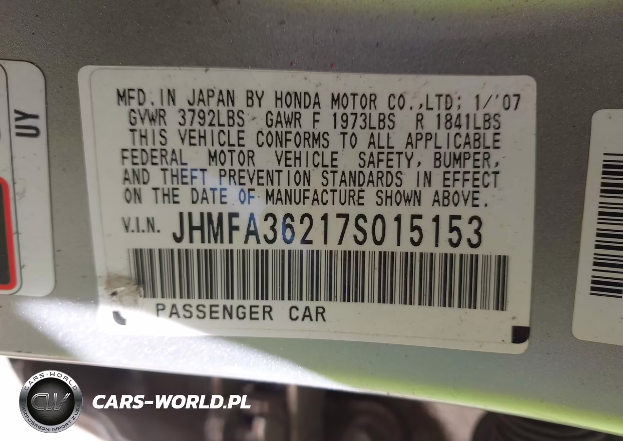 2007 Honda Civic Hybrid VIN:JHMFA36217S015153 - 9