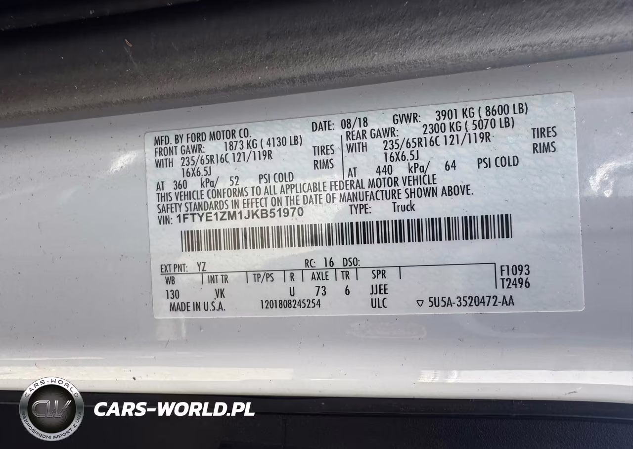 2018 Ford Transit T-150 VIN:1FTYE1ZM1JKB51970 - 9