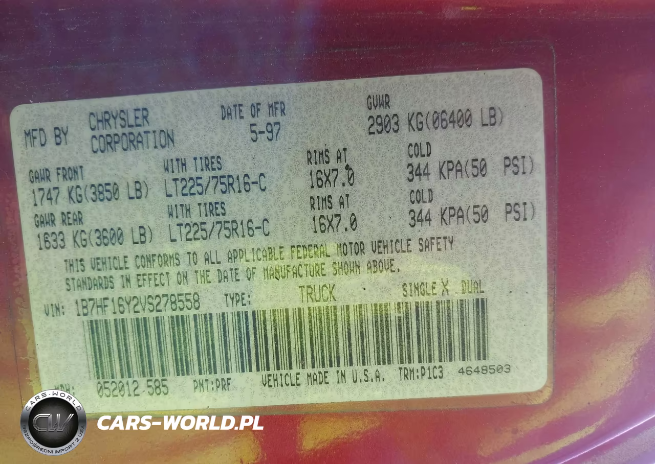 1997 Dodge Ram 1500 Lt VIN:1B7HF16Y2VS278558 - 9