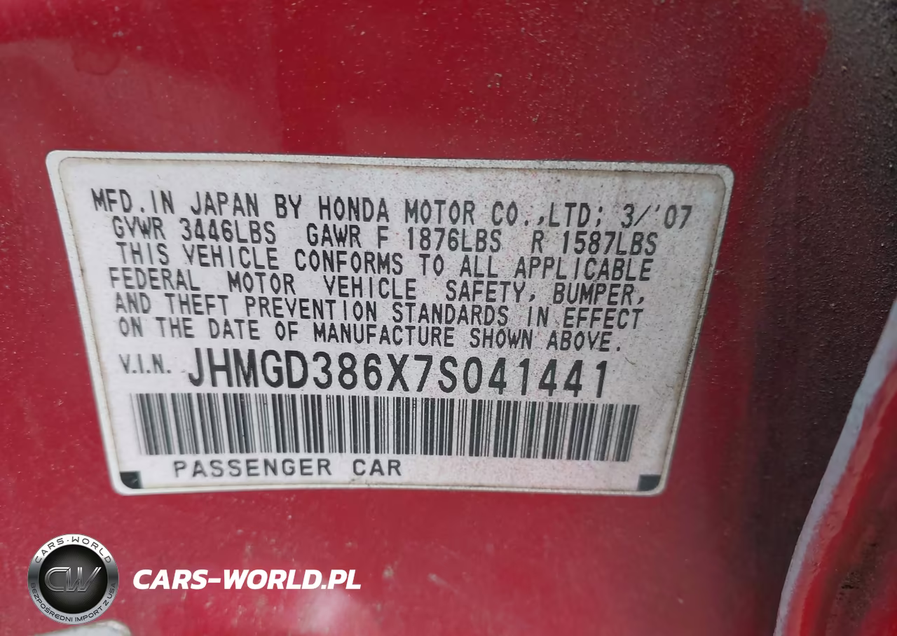 2007 Honda Fit Sport VIN:JHMGD386X7S041441 - 9