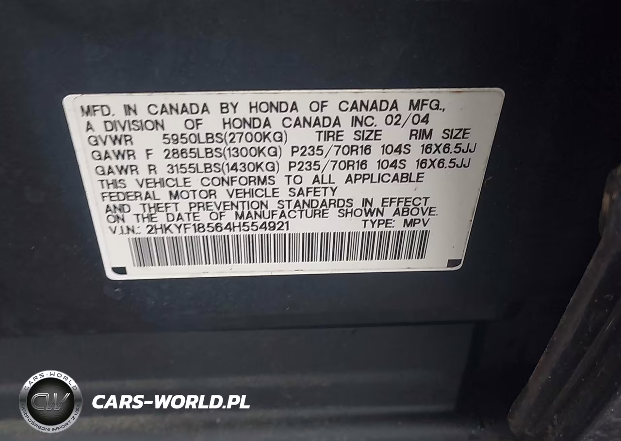 2004 Honda Pilot Ex-L VIN:2HKYF18564H554921 - 9