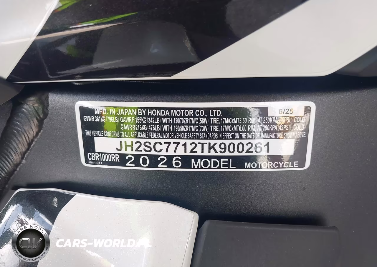 2026 Honda Cbr1000 Rr VIN:JH2SC7712TK900261 - 10
