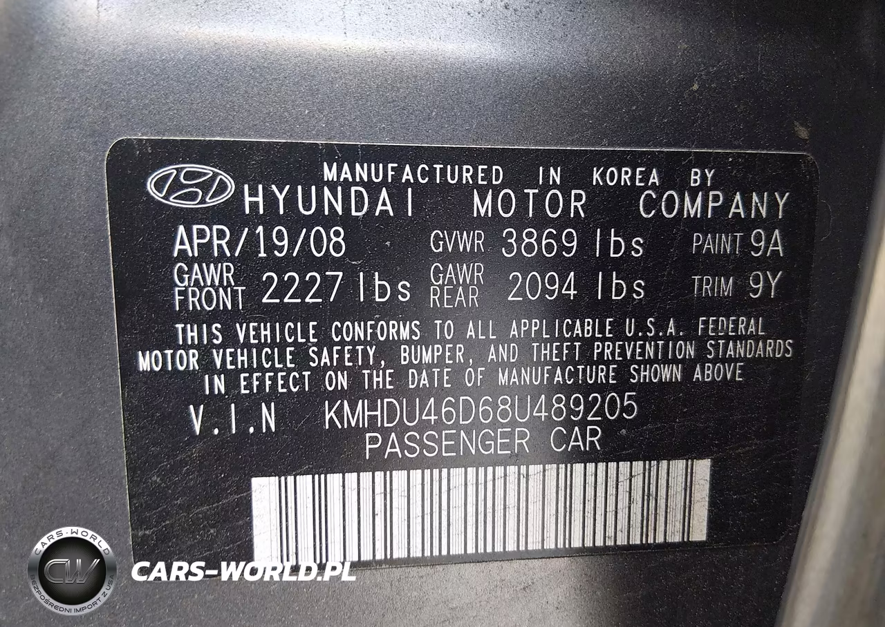 2008 Hyundai Elantra Gls-Se VIN:KMHDU46D68U489205 - 9