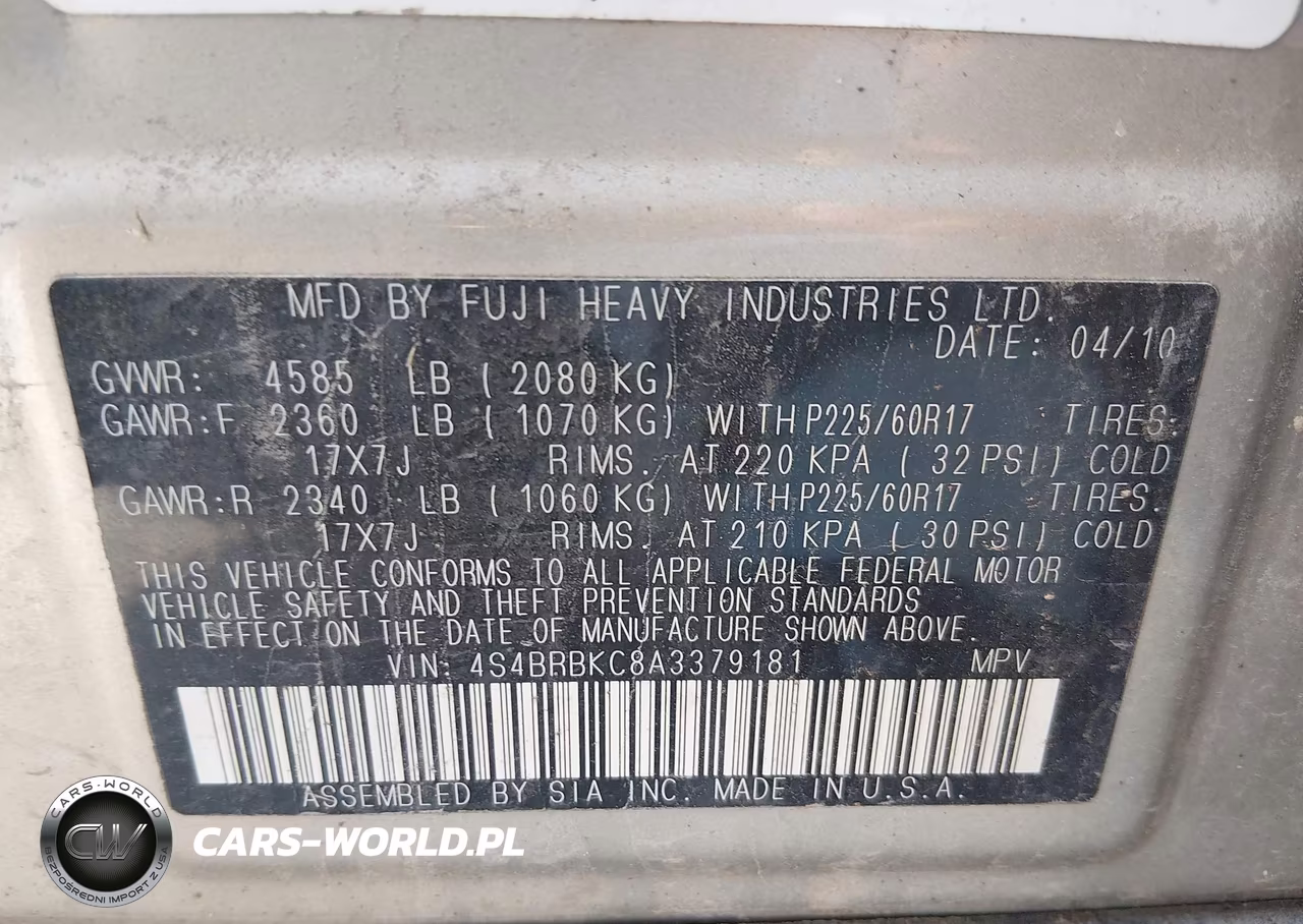 2010 Subaru Outback 2.5I Limited VIN:4S4BRBKC8A3379181 - 9