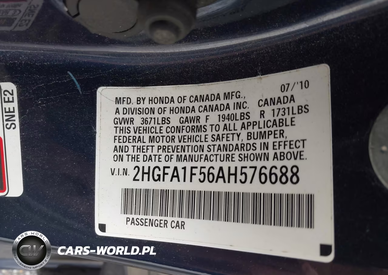 2010 Honda Civic Lx VIN:2HGFA1F56AH576688 - 9