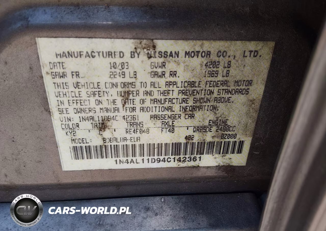 2004 Nissan Altima 2.5 S VIN:1N4AL11D94C142361 - 9