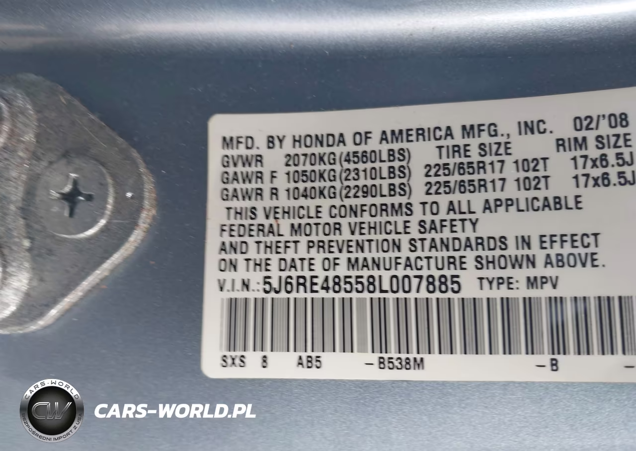 2008 Honda Cr-V Ex VIN:5J6RE48558L007885 - 9