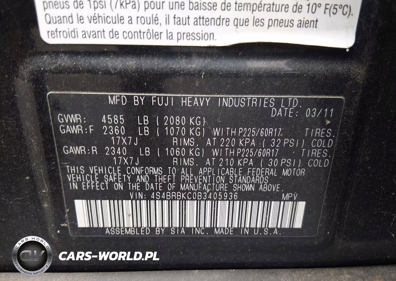 2011 Subaru Outback 2.5I Limited VIN:4S4BRBKC0B3405936 - 9