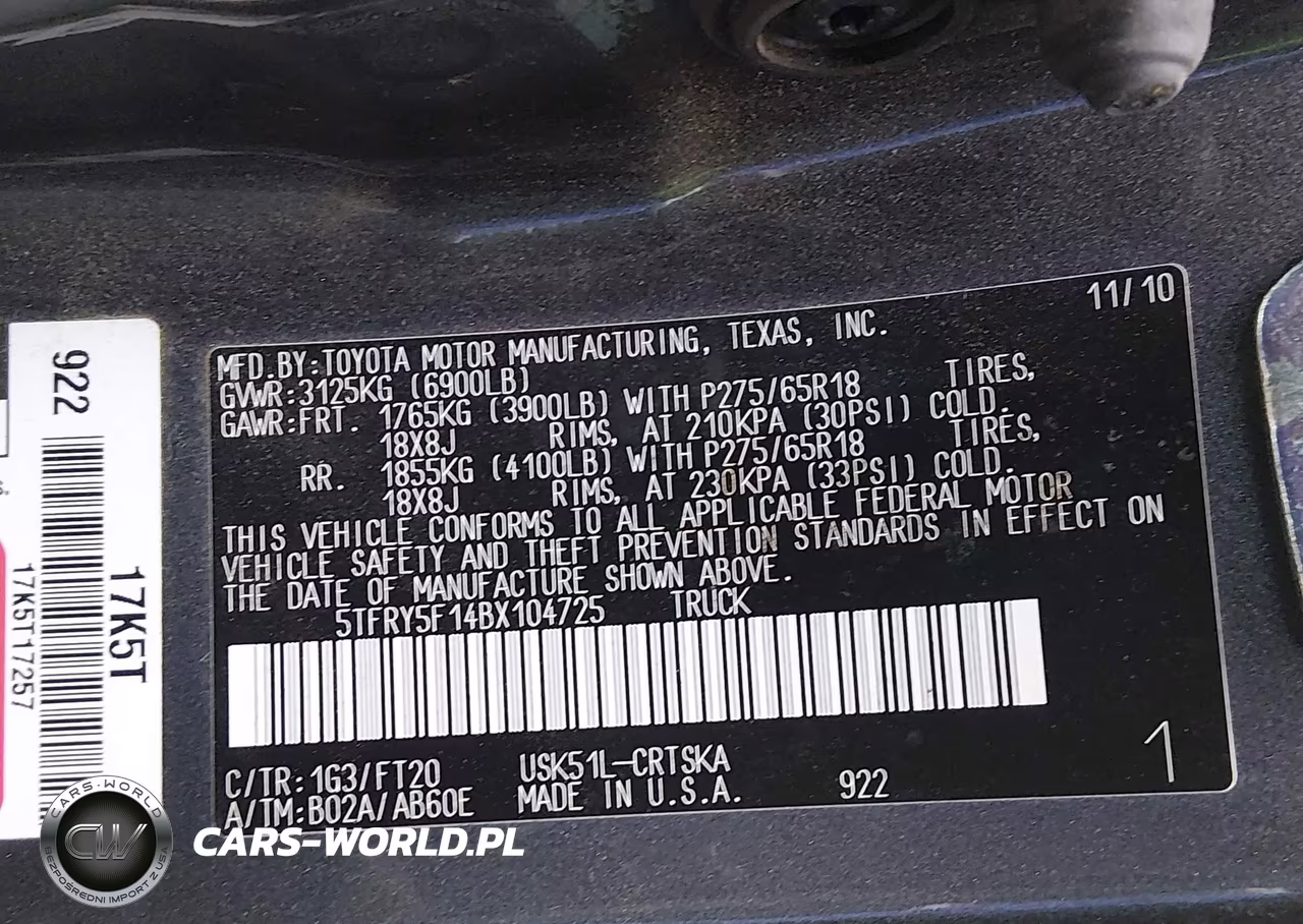 2011 Toyota Tundra Grade 5.7L V8 VIN:5TFRY5F14BX104725 - 9