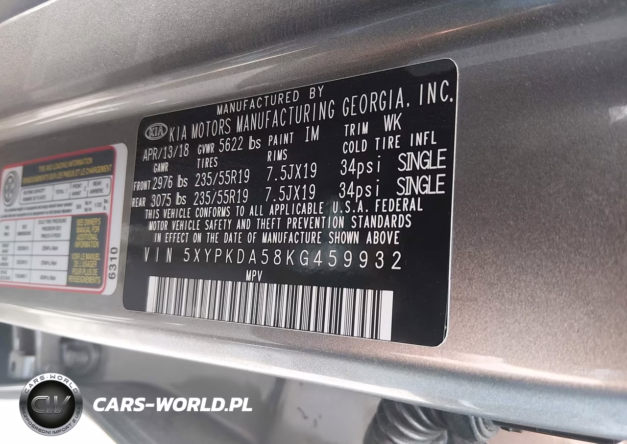 2019 Kia Sorento 3.3L Sxl VIN:5XYPKDA58KG459932 - 9