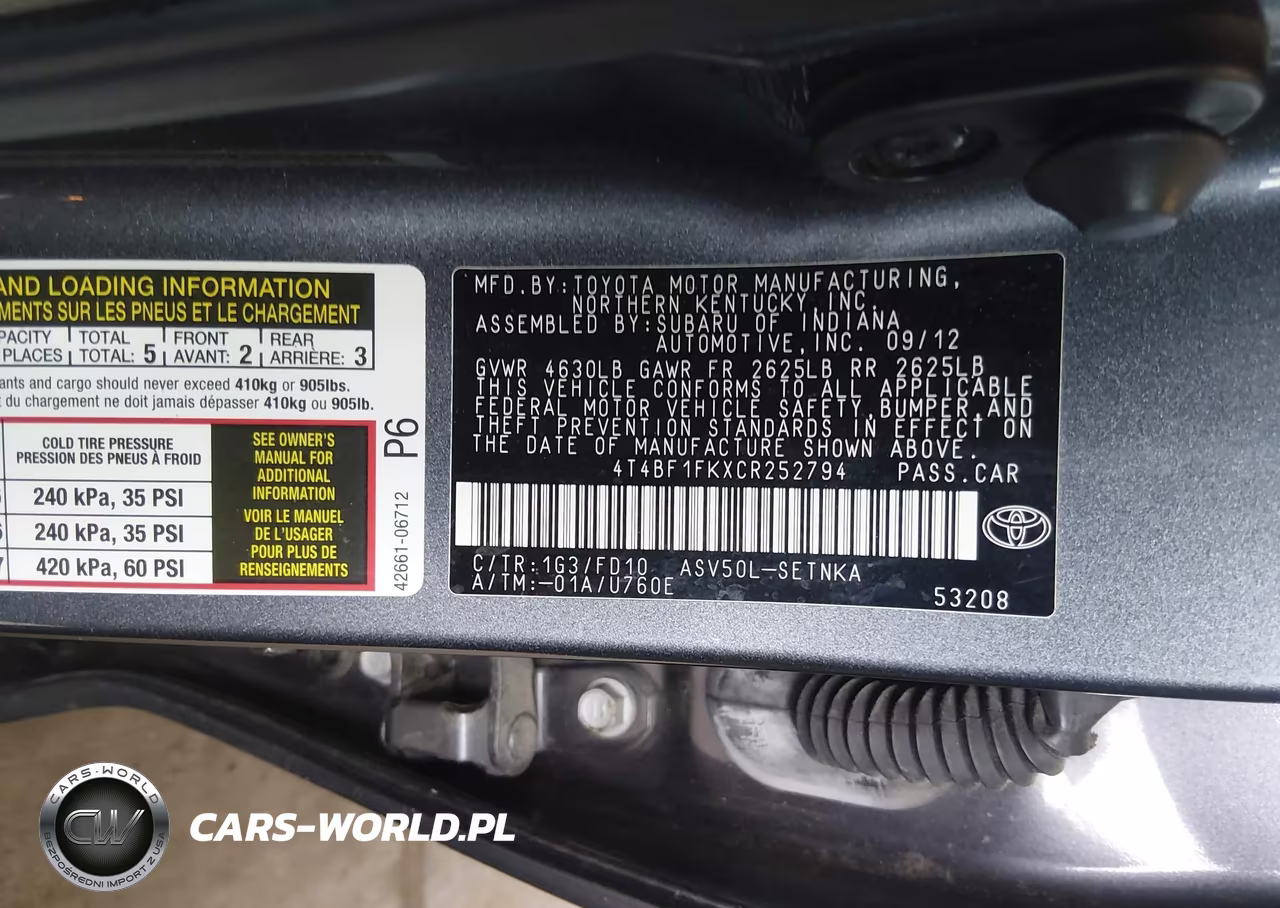 2012 Toyota Camry Le VIN:4T4BF1FKXCR252794 - 9