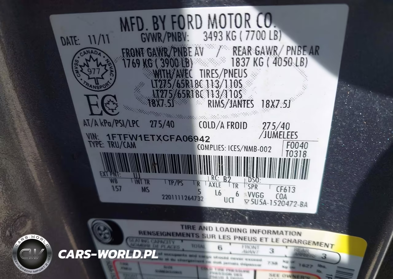 2012 Ford F-150 Xlt VIN:1FTFW1ETXCFA06942 - 9