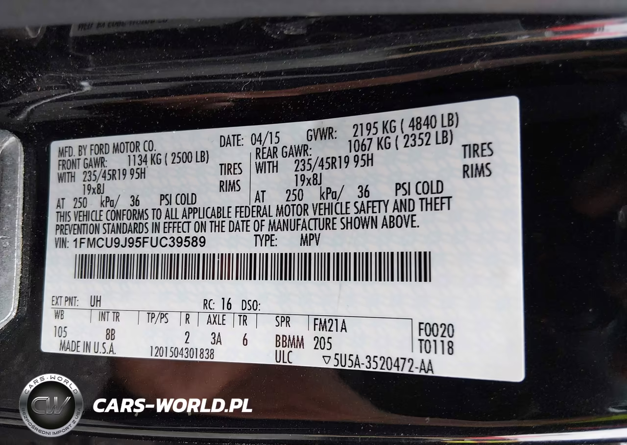 2015 Ford Escape Titanium VIN:1FMCU9J95FUC39589 - 9