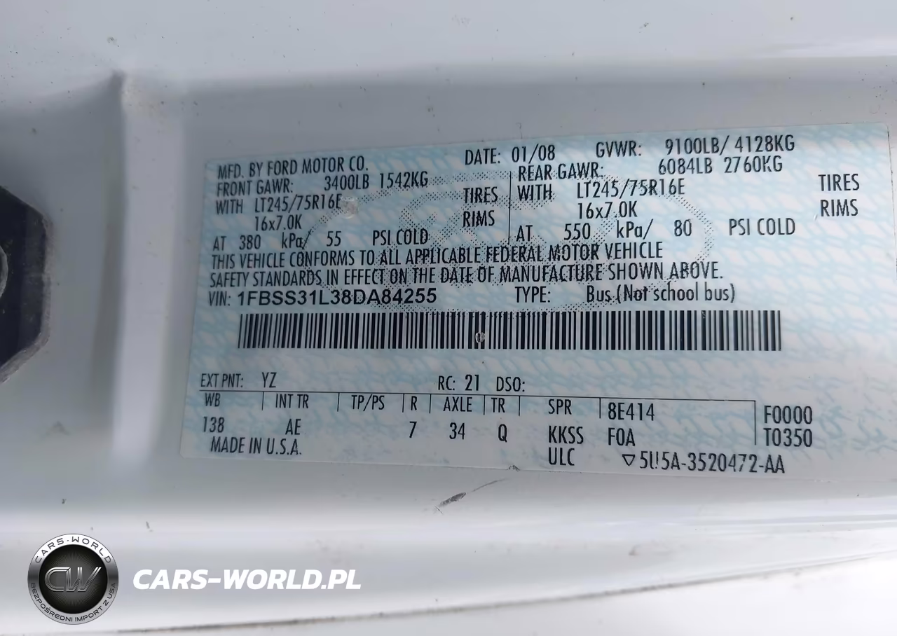2008 Ford E-350 Super Duty Xl-Xlt VIN:1FBSS31L38DA84255 - 9