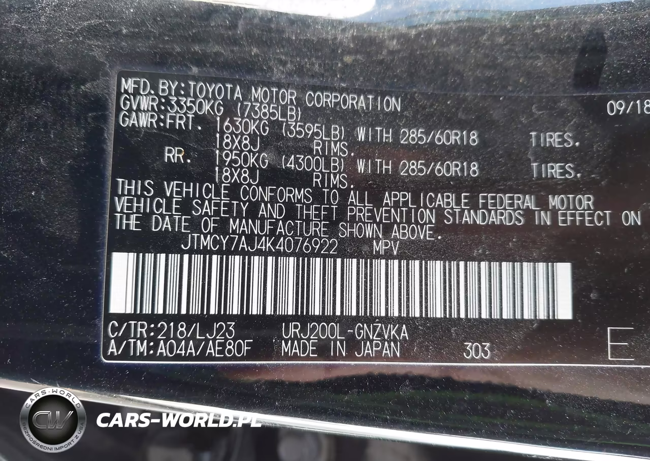 2019 Toyota Land Cruiser V8 VIN:JTMCY7AJ4K4076922 - 9
