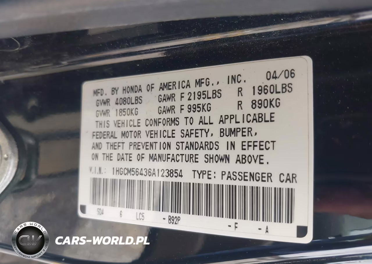 2006 Honda Accord 2.4 Lx VIN:1HGCM56436A123854 - 9