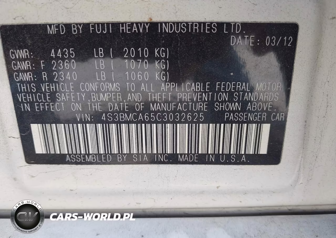 2012 Subaru Legacy 2.5I VIN:4S3BMCA65C3032625 - 9