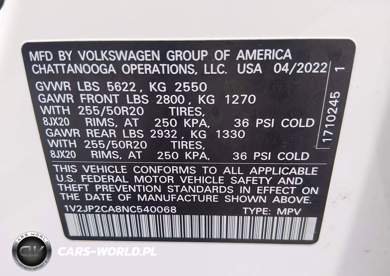 2022 Volkswagen Atlas 2.0T Se W-Technology VIN:1V2JP2CA8NC540068 - 9