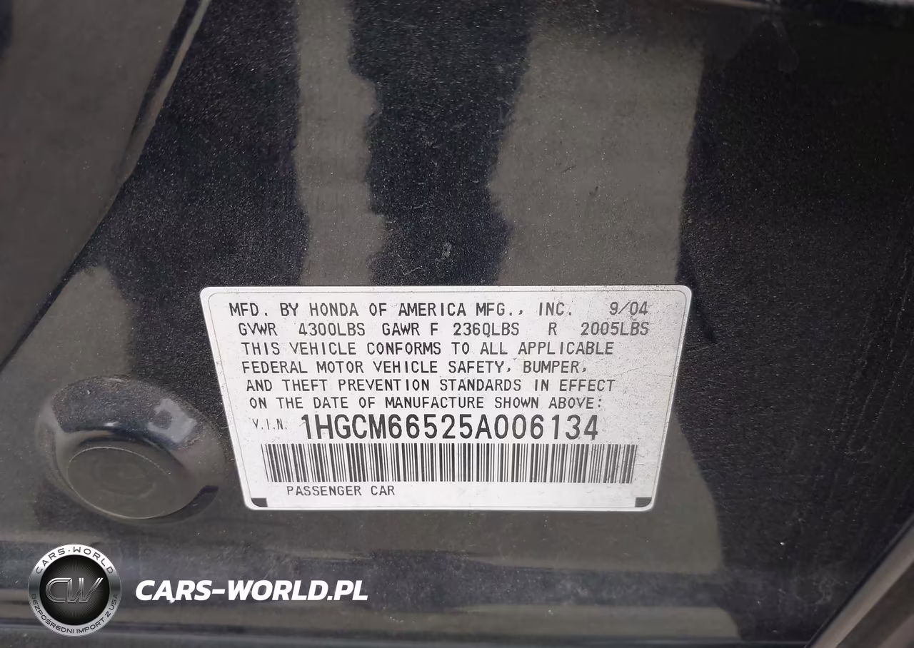 2005 Honda Accord 3.0 Ex VIN:1HGCM66525A006134 - 9