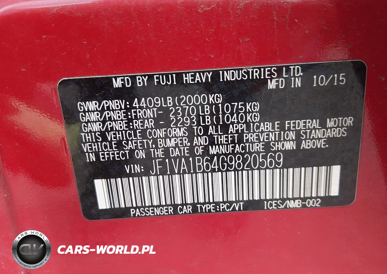 2016 Subaru Wrx VIN:JF1VA1B64G9820569 - 9