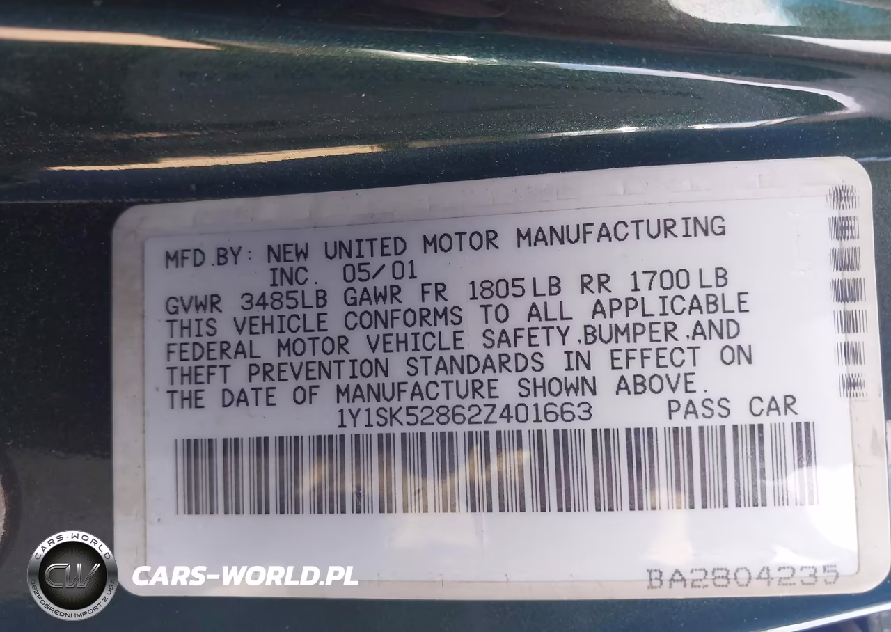 2002 Chevrolet Prizm VIN:1Y1SK52862Z401663 - 9