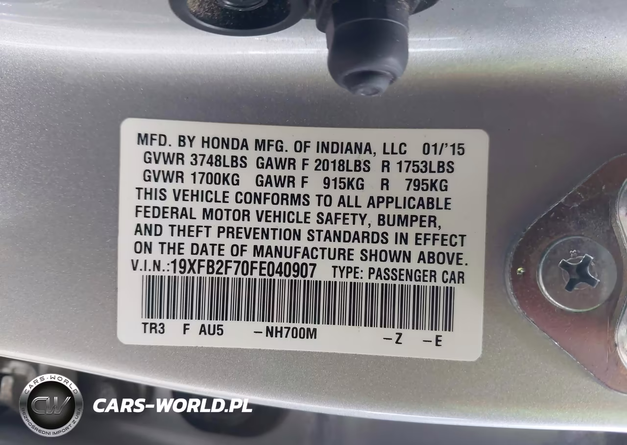 2015 Honda Civic Se VIN:19XFB2F70FE040907 - 9
