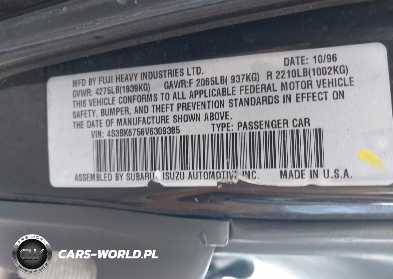 1997 Subaru Legacy Gt VIN:4S3BK6756V6309385 - 9