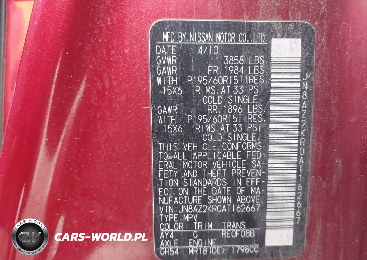 2010 Nissan Cube 1.8S VIN:JN8AZ2KR0AT162667 - 9
