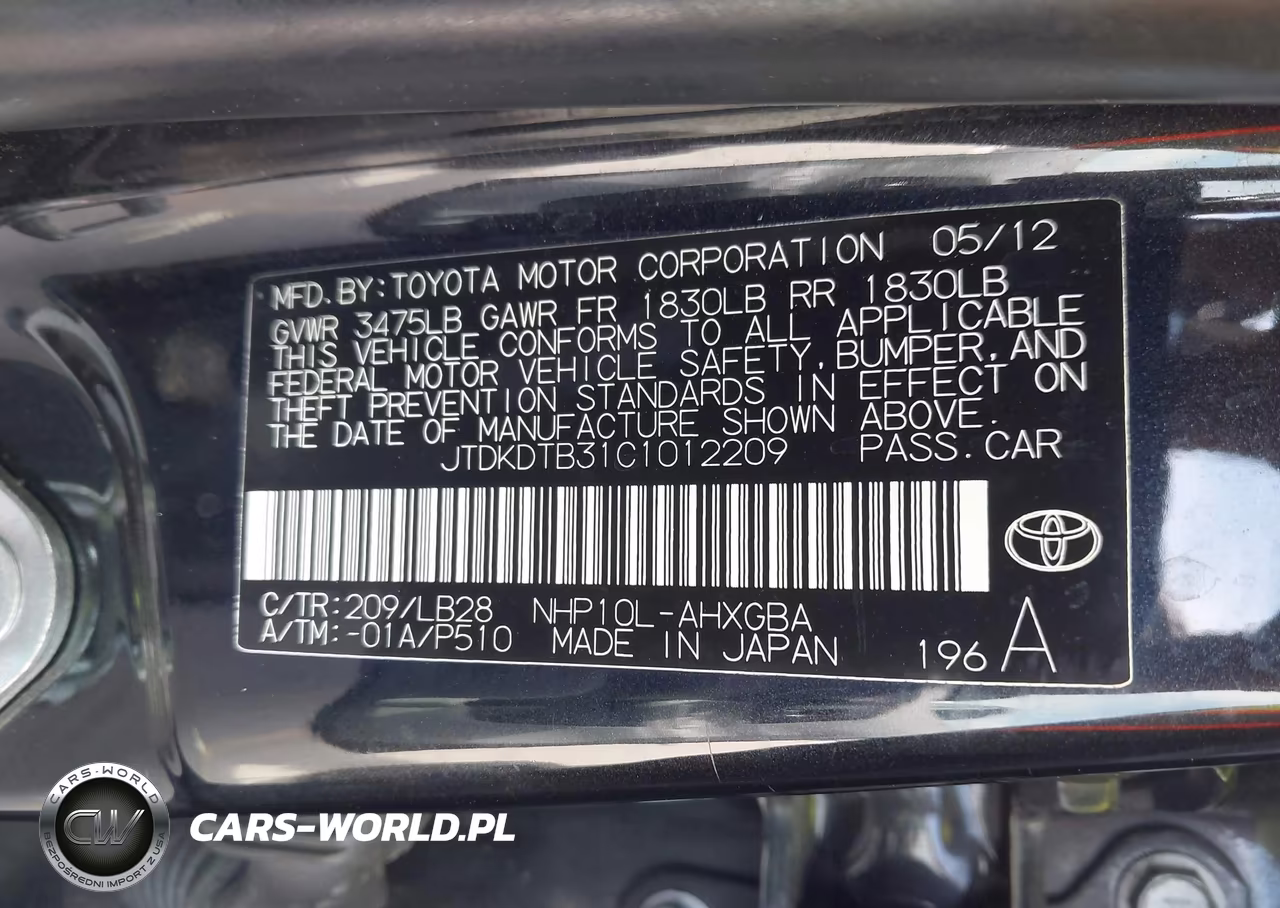 2012 Toyota Prius C Four VIN:JTDKDTB31C1012209 - 9