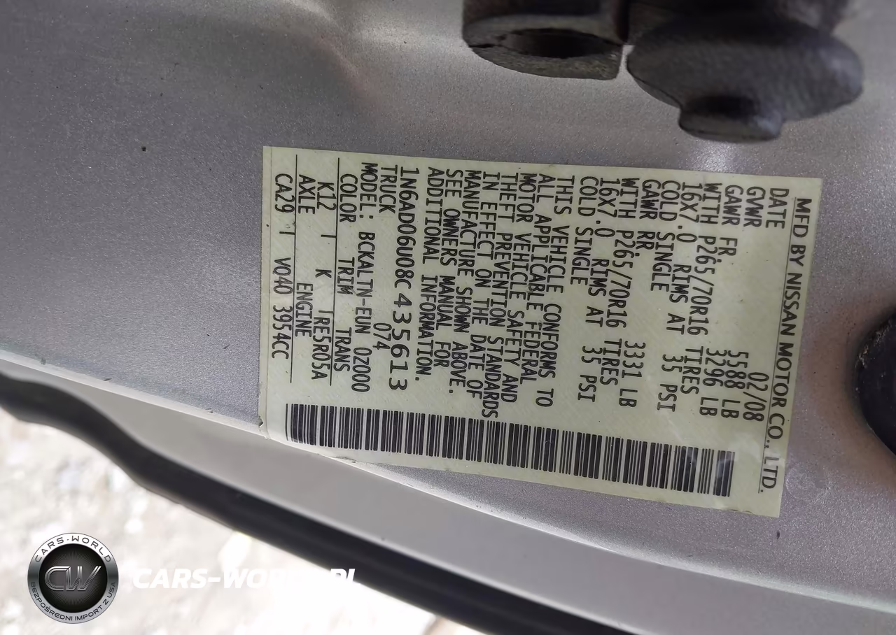 2008 Nissan Frontier Se VIN:1N6AD06U08C435613 - 9