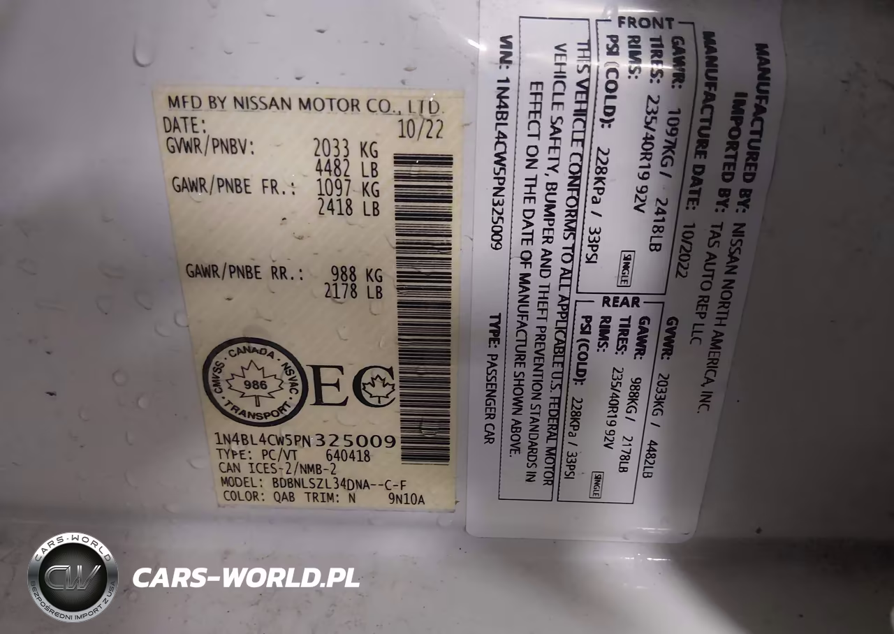 2023 Nissan Altima Sr Intelligent Awd VIN:1N4BL4CW5PN325009 - 9