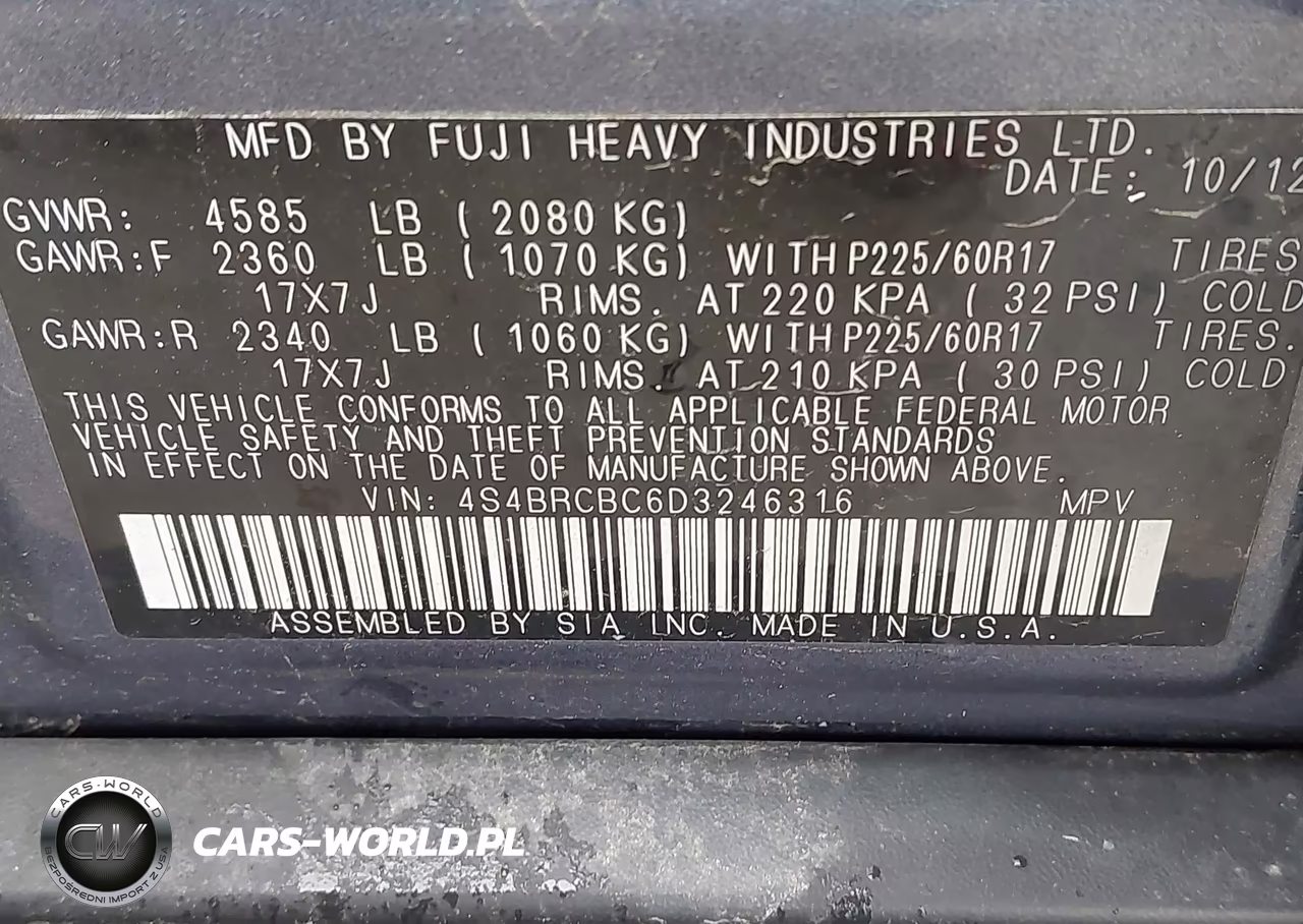 2013 Subaru Outback 2.5I Premium VIN:4S4BRCBC6D3246316 - 9