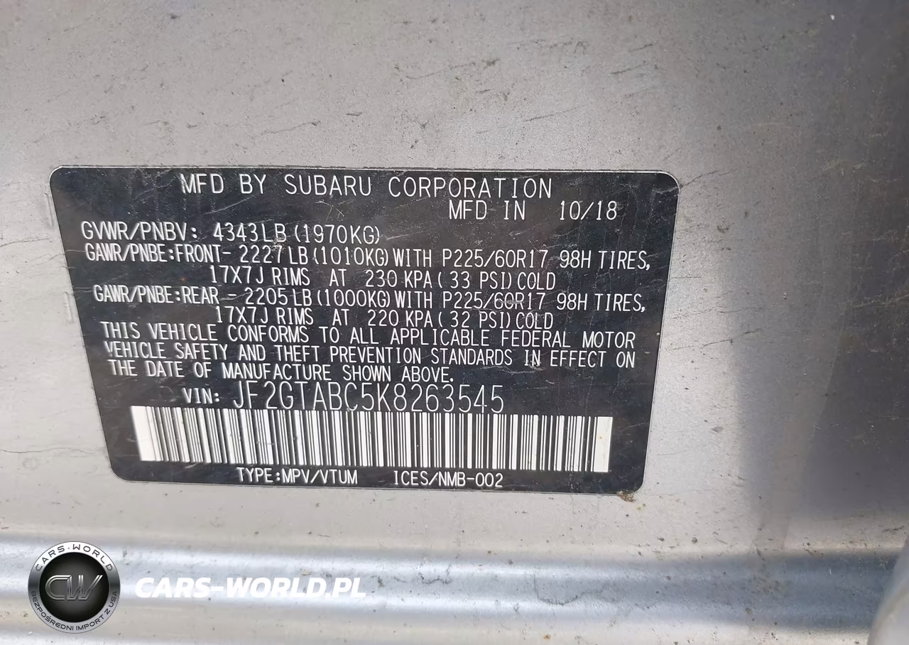 2019 Subaru Crosstrek 2.0I VIN:JF2GTABC5K8263545 - 9