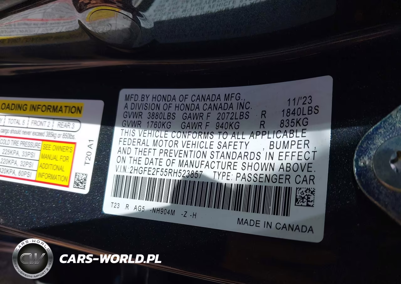 2024 Honda Civic Sport VIN:2HGFE2F55RH523857 - 9