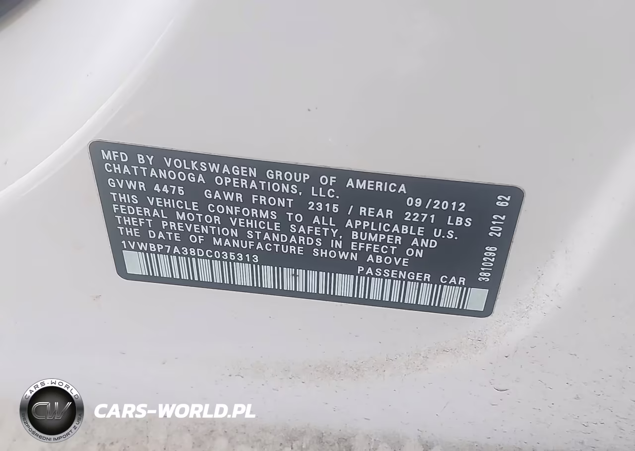 2013 Volkswagen Passat 2.5L Se VIN:1VWBP7A38DC035313 - 9