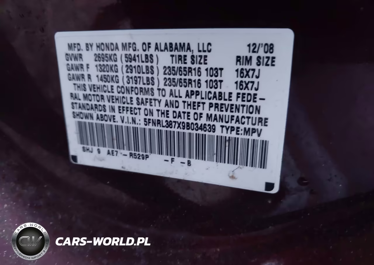 2009 Honda Odyssey Ex-L VIN:5FNRL387X9B034639 - 9