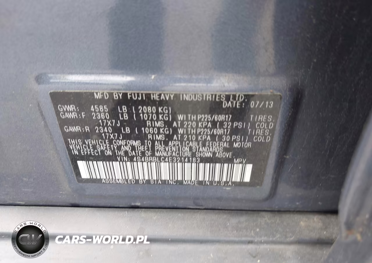 2014 Subaru Outback 2.5I Limited VIN:4S4BRBLC4E3214183 - 9