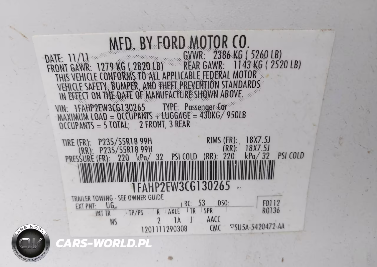 2012 Ford Taurus Sel VIN:1FAHP2EW3CG130265 - 9