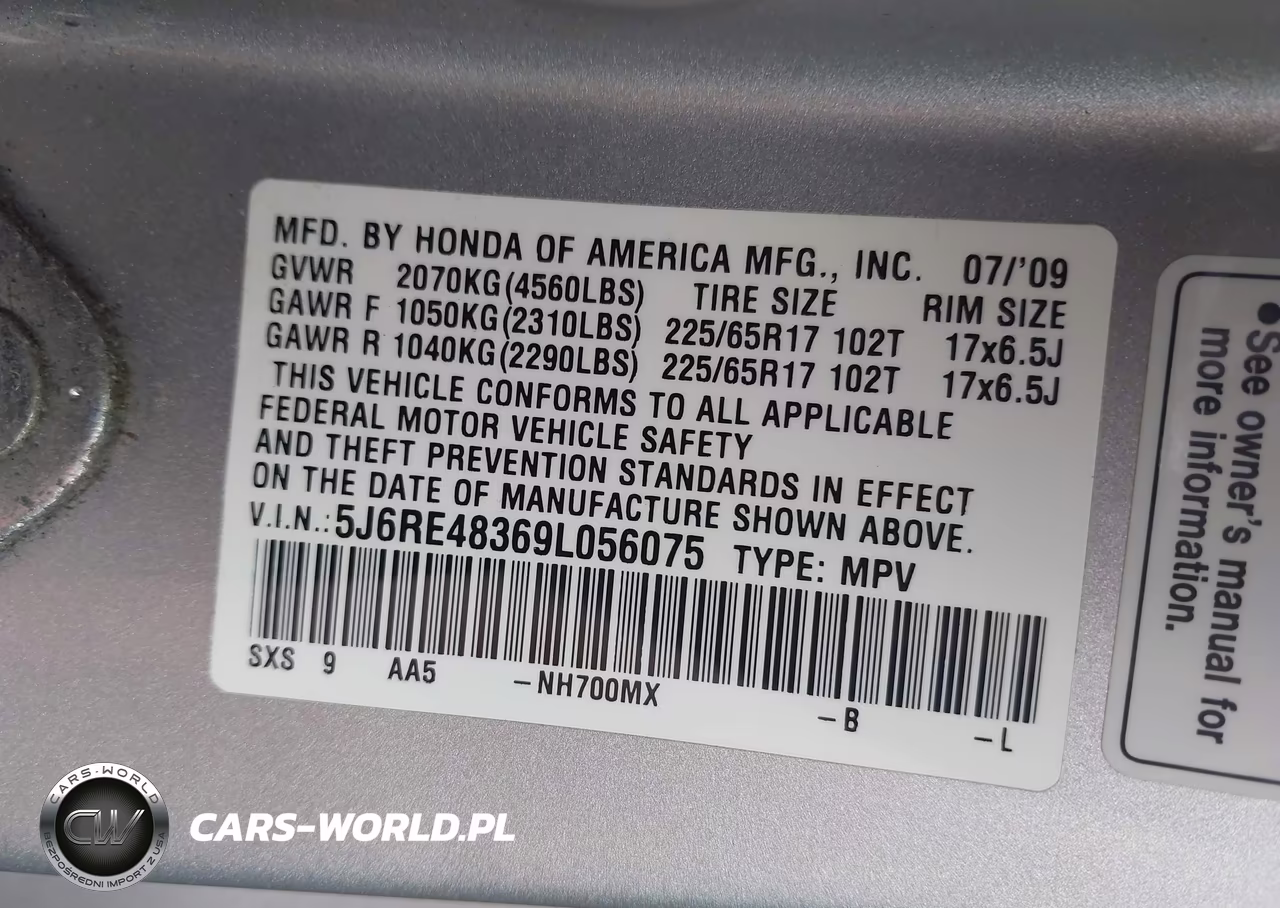 2009 Honda Cr-V Lx VIN:5J6RE48369L056075 - 9