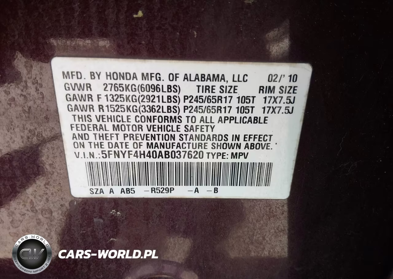 2010 Honda Pilot Ex VIN:5FNYF4H40AB037620 - 9