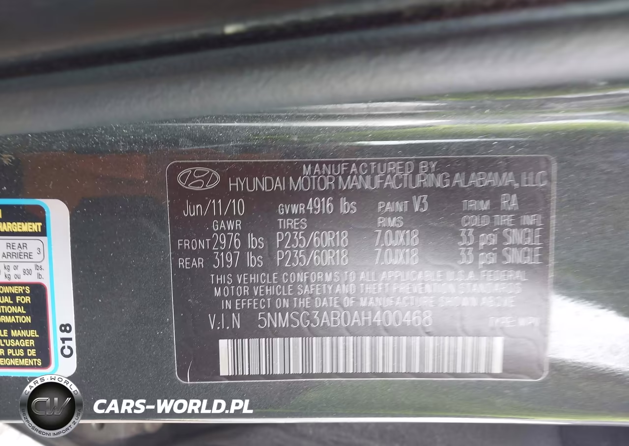2010 Hyundai Santa Fe Gls VIN:5NMSG3AB0AH400468 - 9