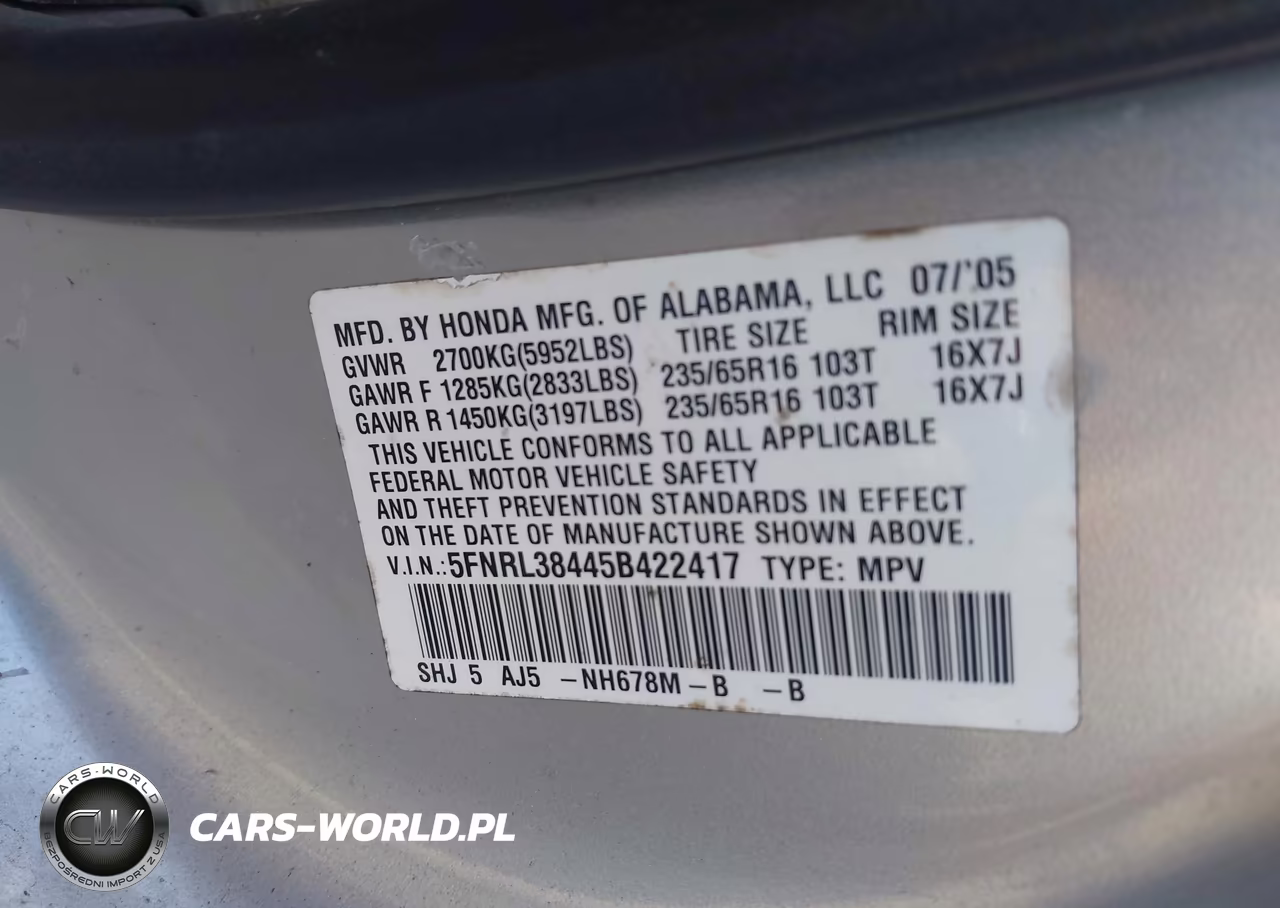 2005 Honda Odyssey Ex VIN:5FNRL38445B422417 - 9
