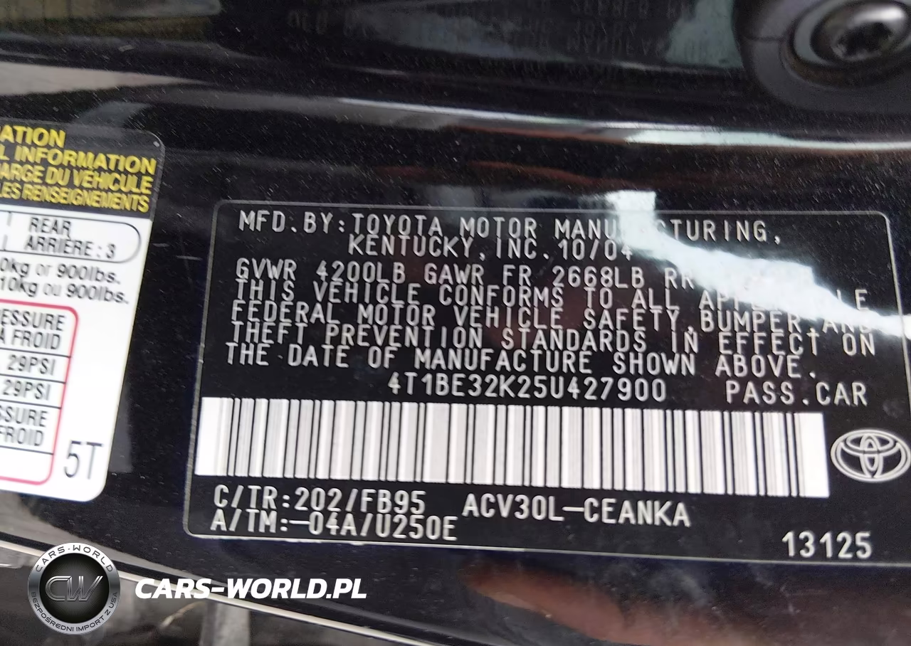 2005 Toyota Camry Std VIN:4T1BE32K25U427900 - 9