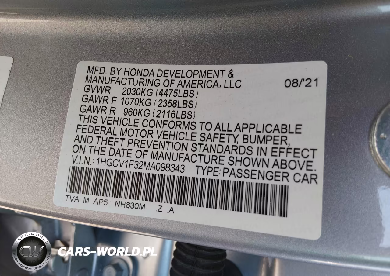 2021 Honda Accord Sport VIN:1HGCV1F32MA098343 - 9