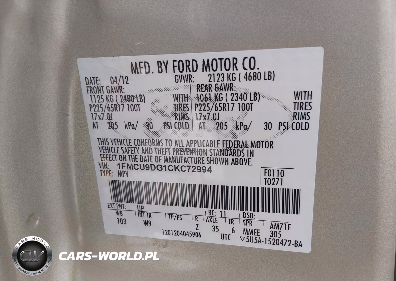 2012 Ford Escape Xlt VIN:1FMCU9DG1CKC72994 - 9