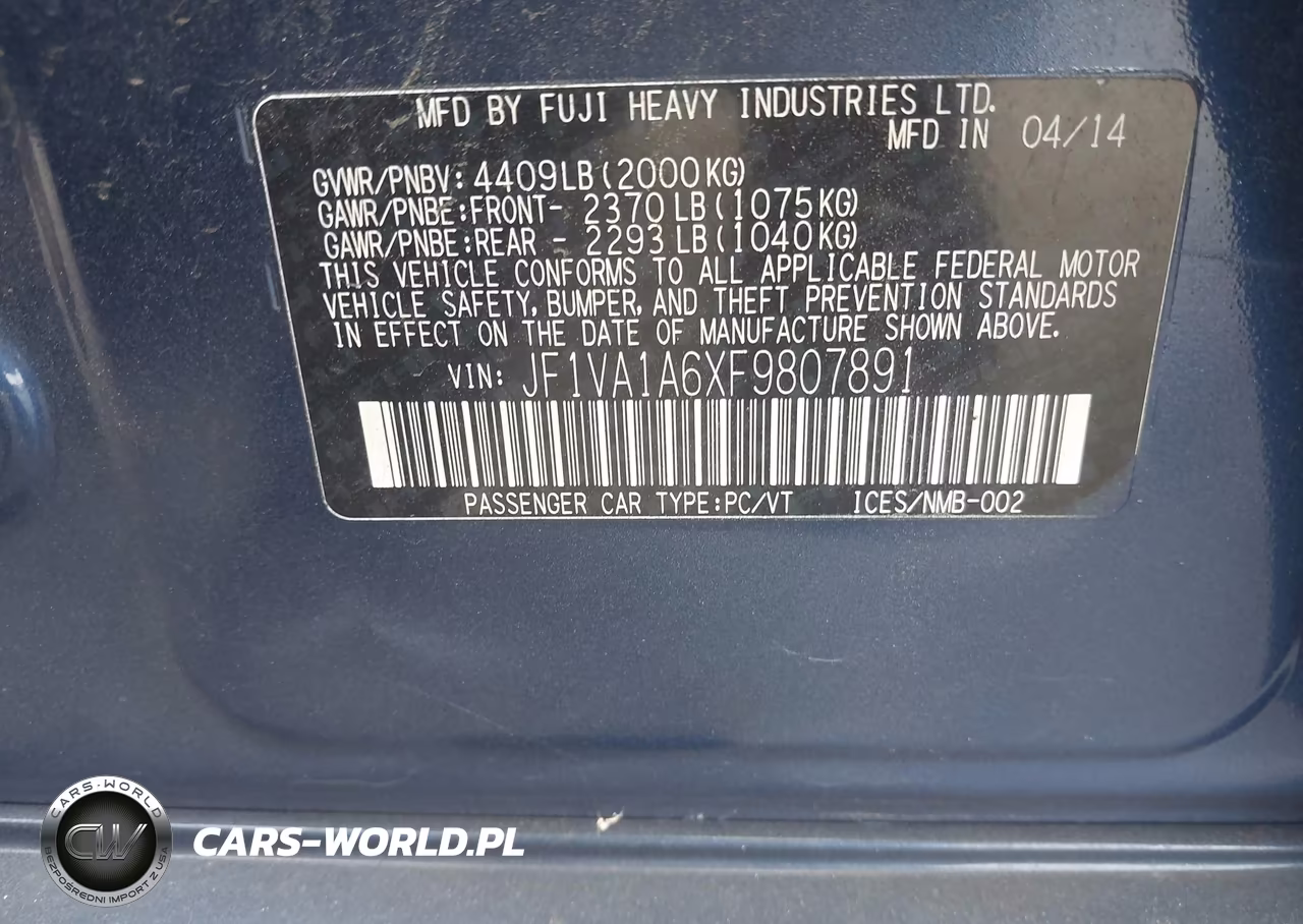 2015 Subaru Wrx VIN:JF1VA1A6XF9807891 - 9