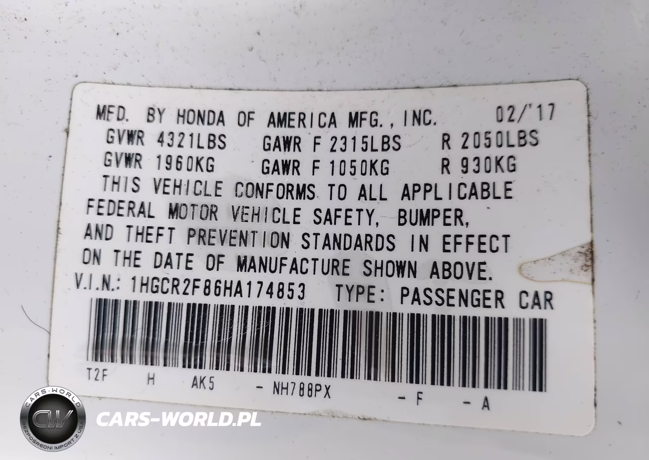 2017 Honda Accord Ex-L VIN:1HGCR2F86HA174853 - 9