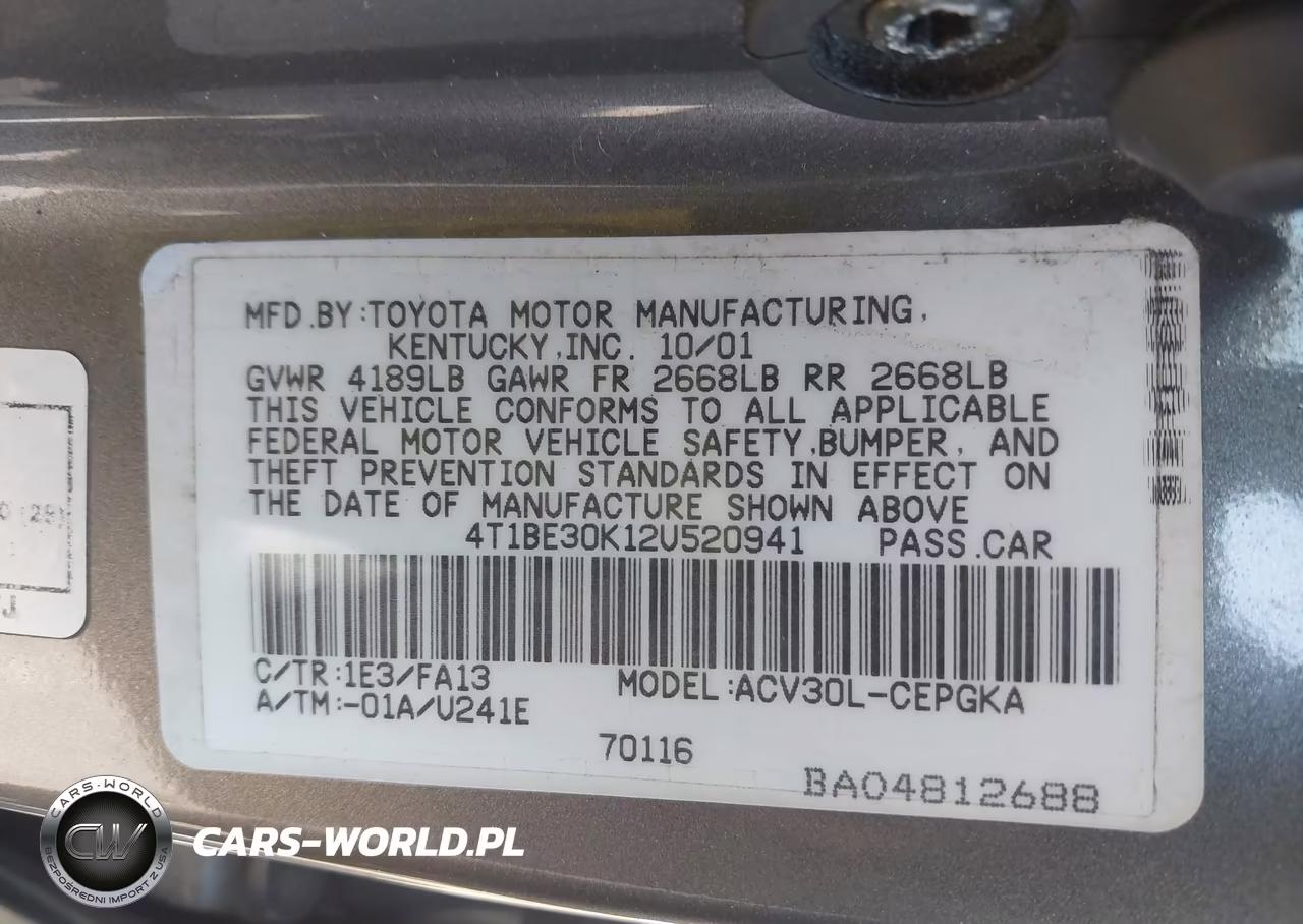 2002 Toyota Camry Xle VIN:4T1BE30K12U520941 - 9