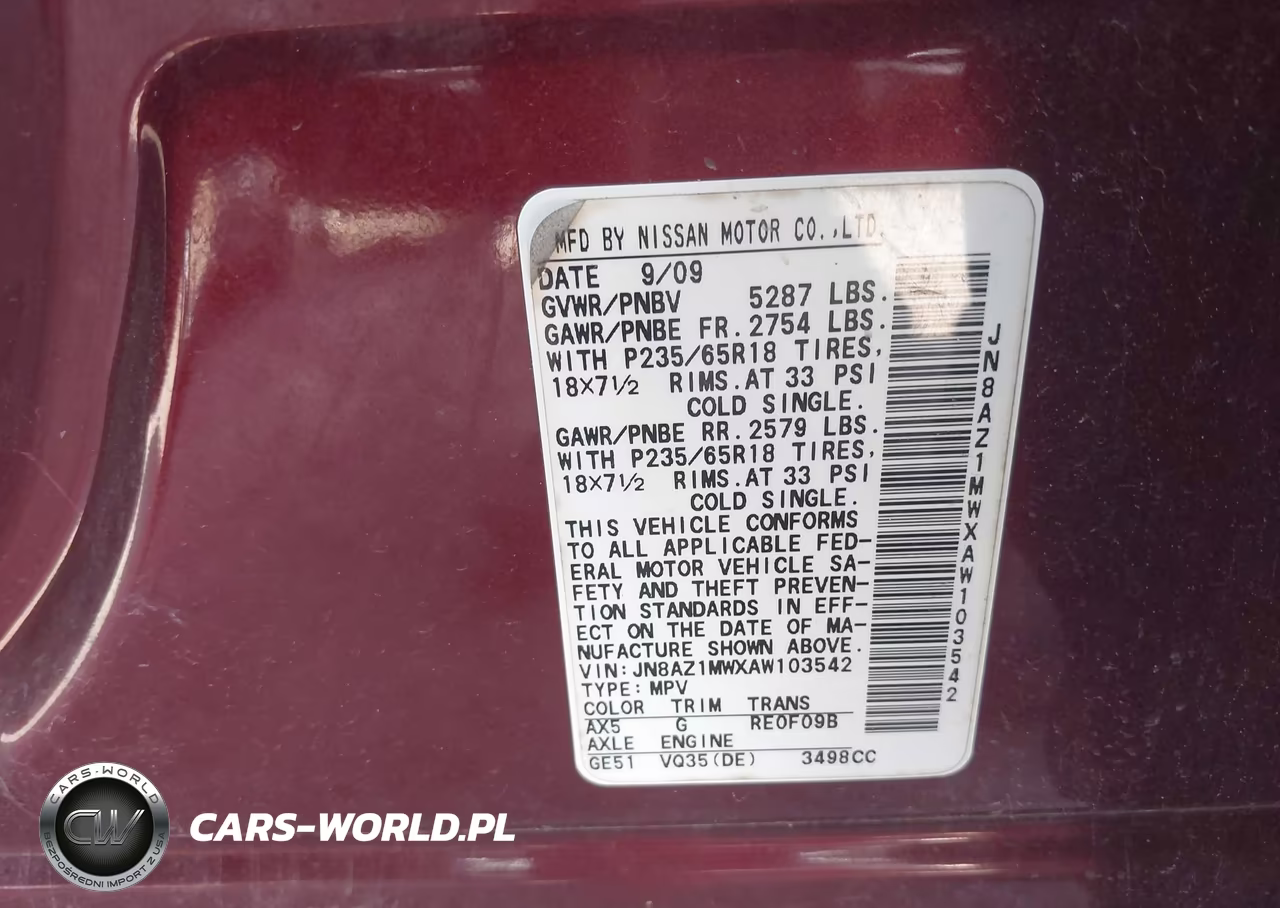 2010 Nissan Murano Sl VIN:JN8AZ1MWXAW103542 - 9
