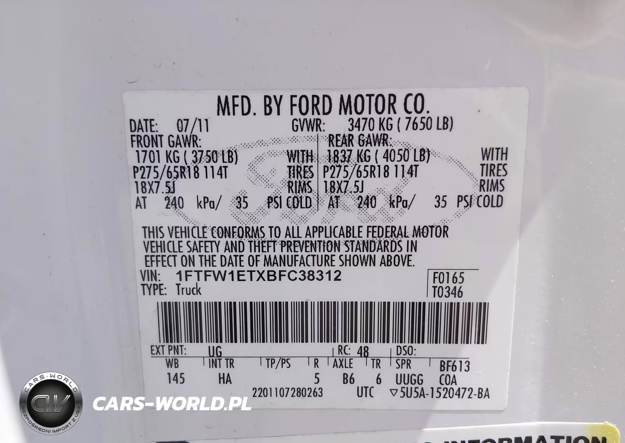 2011 Ford F-150 Lariat VIN:1FTFW1ETXBFC38312 - 9